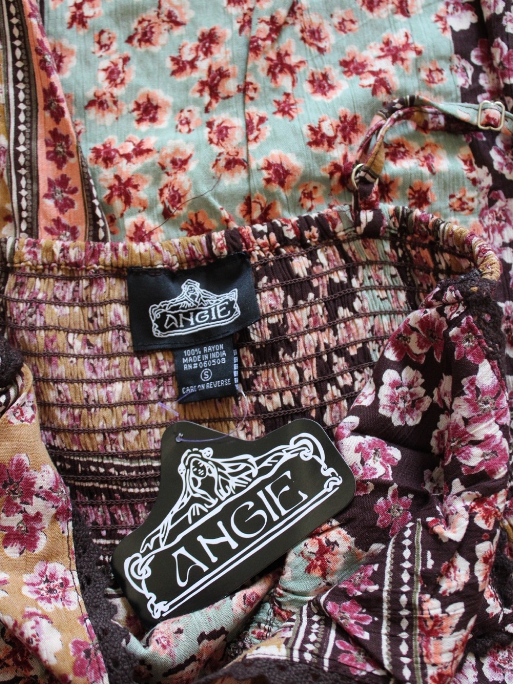 Angie Floral Patchwork Maxi Dress in Pink, Mustard, Mint - Picture 6 of 7